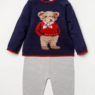 Navy Cotton Teddy Knitted Outfit