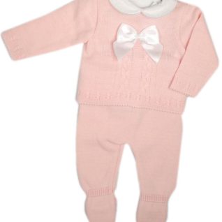 Pink Knitted Cable 2 Piece With Bow