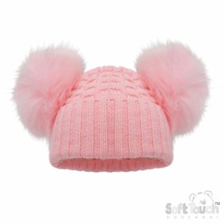Pink Deluxe Check Knit Pom Pom Hat