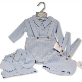 Blue Knitted Short Dungaree Set