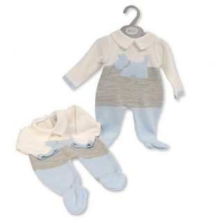Blue Knitted "Dog" All in One