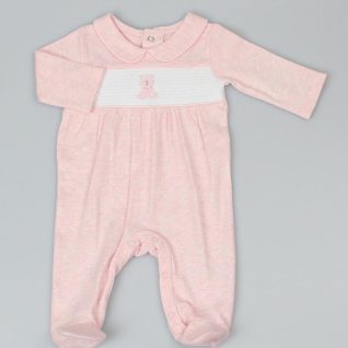 Pink Marl "Bear" Smocked All In One