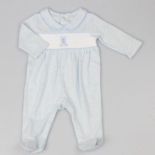 Blue Marl "Bear" Smocked All In One
