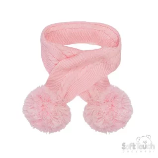 Cable Knit Scarf with pom poms