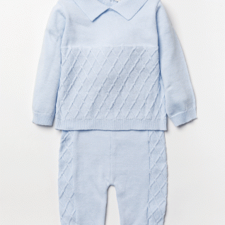 Blue 2 Piece Knitted Trouser Set