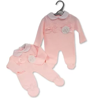 Pink Knitted All in One with Collar and Bows