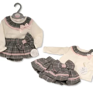 Girls Grey 2 Piece Skirt Set With Lace And Bows