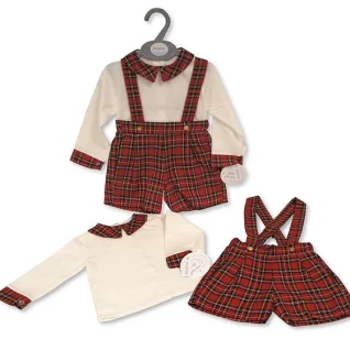 Boys 2 Piece Tartan Short Dungaree Set